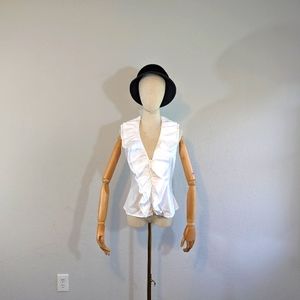 Lauren Ralph Lauren White Cotton Ruffled Sleeveless Button-up Blouse / Small